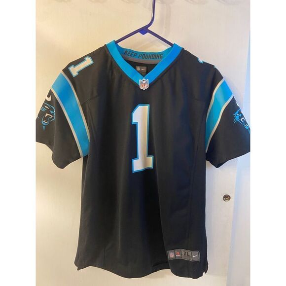 Nike Panthers Newton #1 NFL On Field Jersey Youth Xl 18/20 "Keep Pounding" - Picture 1 of 6